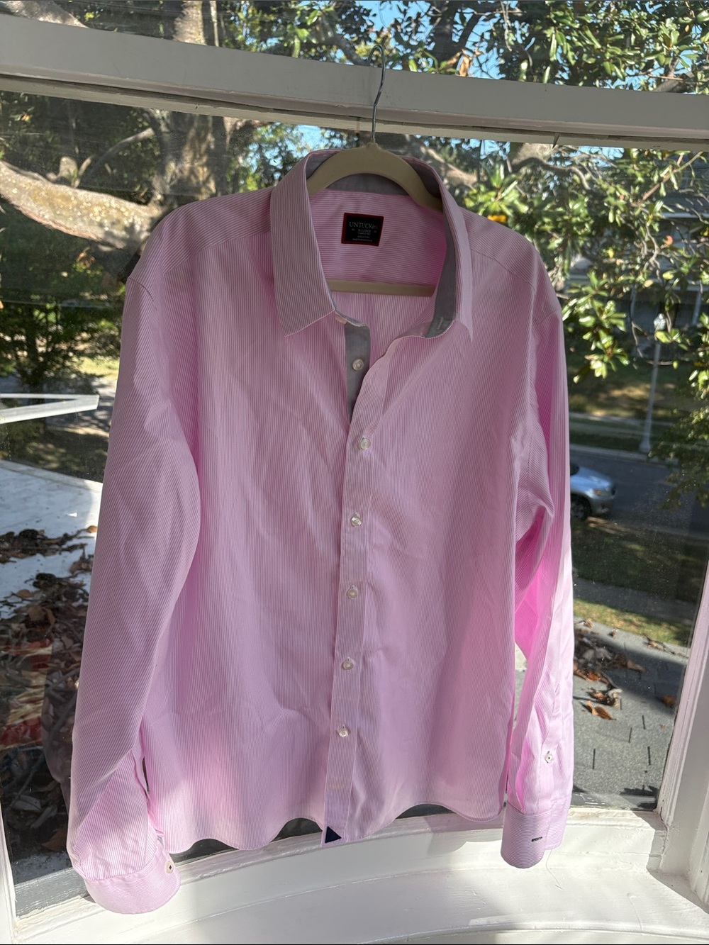UNTUCKit Men's Light Pink Long-Sleeve Dress Shirt with Contrast Trim-XL